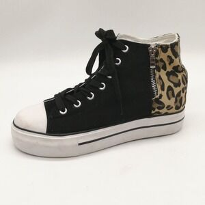 Olivia Miller Shoes Womens Black Leopard Print 8 High Top Sneakers Side Zip
